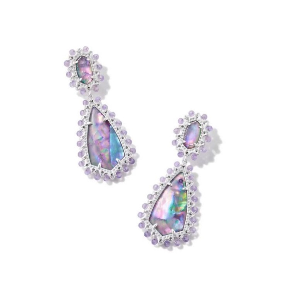 Kendra Scott Beaded Camry Silver Statement Earrings in Pastel Mix